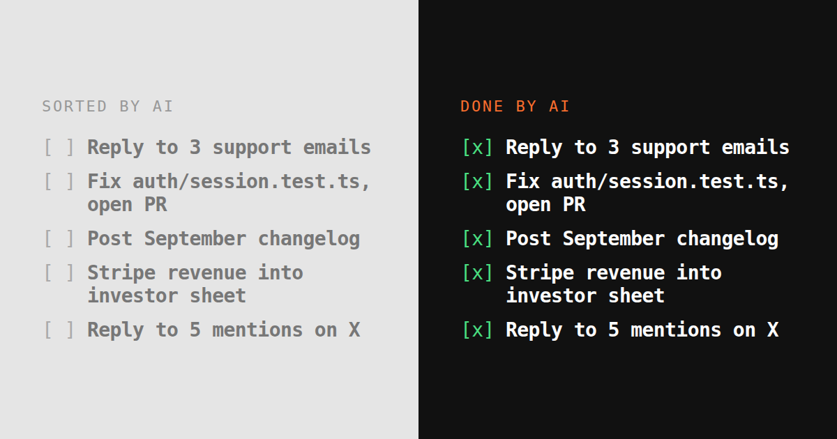 Two to-do lists. Left: sorted by AI. Right: done by AI.